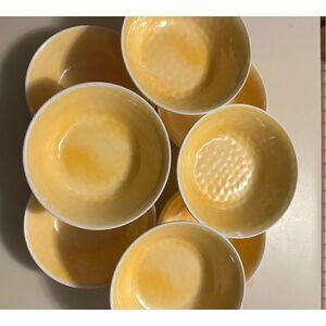 Tommy Bahama Yellow Crackle Rustic MELAMINE Set of 8 Bowls Salad Cereal 7.25”